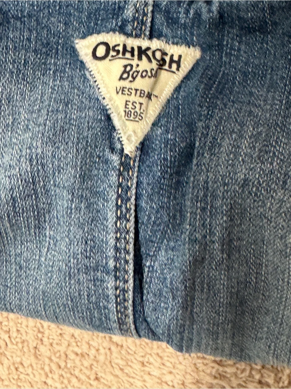 OshKosh Denim Bib Overalls Size 10 – Contrast Pocket & Durable Knees